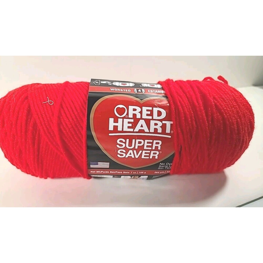 NWT Vintage Red Heart 0390 Hot Red  4 Ply Worsened Acrylic Yarn